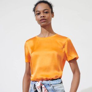 Cotton Jersey-paneled Silk-satin T-shirt In Orange